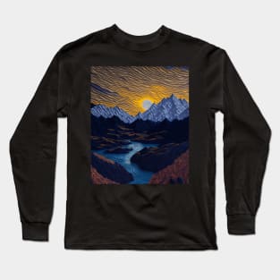 Magical scenic Denali National Park Filigree Paper Quilling Landscape Long Sleeve T-Shirt